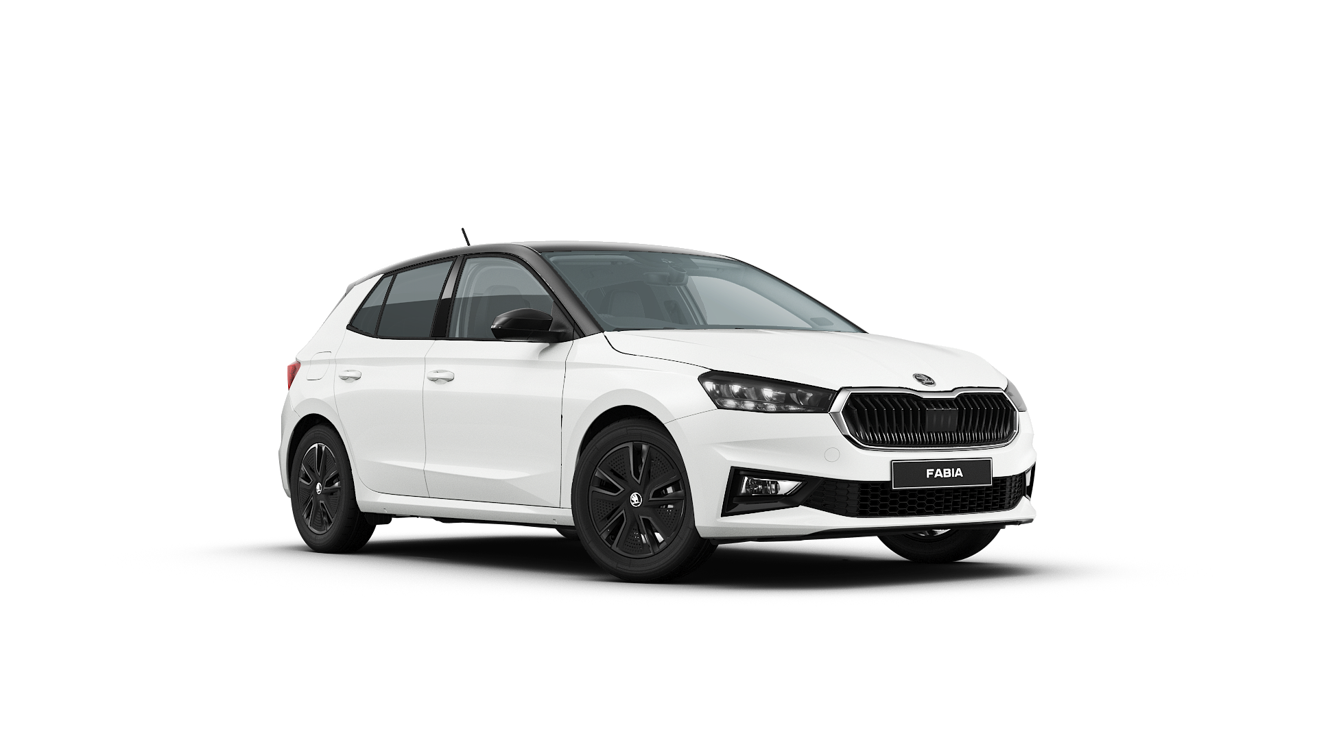 White Skoda Fabia, available for rent at Compass Crete, a car rental company in Crete, Greece.